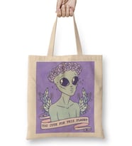 Cute Alien Uzaylı Bez Çanta Uzun Saplı