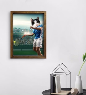 Evcil Dostlara Özel Tenis Oyuncusu Tasarımlı Portre Doğal Masif Ahşap Çerçeveli Tablo 45x65cm-2