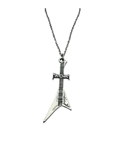 Manowar Elektro Gitar Kolye – Metal Zamak Kaplama, 60 cm Zincirli Rock Aksesuar (Gümüş)