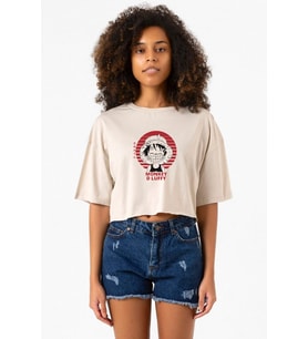 One Piece Anime Monkey D Luffy Bej Kadın Crop Tshirt
