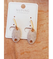 Gold Renk Taşlı Oval Küpe
