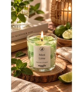 Mint Lime Mum - Mumelia Candles Doğal Soya Buzlu Nane Limon Temalı Cam Bardak Dekoratif Mum