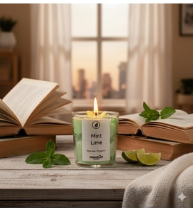 Mumelia Candles Matcha Temalı - Doğal Soya Cam Bardak Nane Limon Tasarım Mum