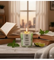 Mumelia Candles Matcha Temalı - Doğal Soya Cam Bardak Nane Limon Tasarım Mum