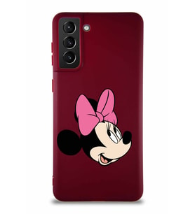 Samsung Galaxy S21 Plus Soft Premier Kapak Minnie Mouse-A Tasarımlı Silikon Kılıf - Mürdüm (Şeffaf)