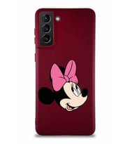 Samsung Galaxy S21 Plus Soft Premier Kapak Minnie Mouse-A Tasarımlı Silikon Kılıf - Mürdüm (Şeffaf)