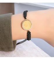 22 Ayar Çeyrek Altınlı Çerçeveli İpli Bileklik