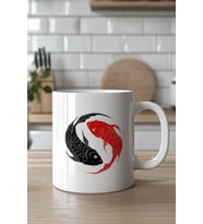 Yin Yang Balık Desenli 330ml Baskılı Beyaz Seramik Kupa Bardak