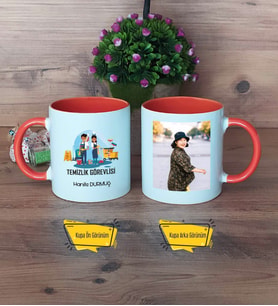 Temizlik Görevlisi Kupa Bardak Turuncu Fotoğraflı