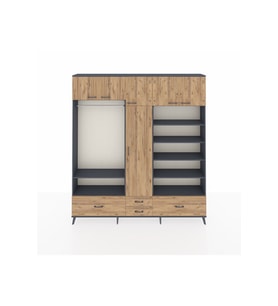 Arges Gardrop 18 Raflı 4 Çekmeceli Tek Askılı 220x30x243 Antrasit-Çam