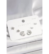 925 Ayar Gümüş Çivi Zirkon Taşlı Hilal Yıldız Model Kadın Küpe Seti TJ-BKP10398