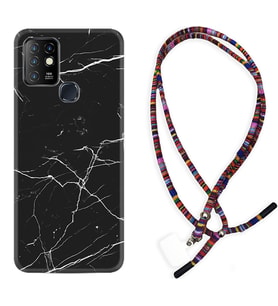 INFINIX Hot 8 9 10 11S Hot 10 Play 10T Kılıf Boyun Asklı Rasta Silikon Siyah Mermer 1299