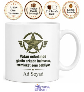 Askerdeki Hemşehriye Kupa Bardak Asker Hatıra Hediye Özel Tasarım Porselen Bardak