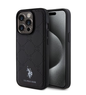 Apple iPhone 15 Pro Uyumlu Kılıf U.S. Polo Assn. Orjinal Lisanslı HS Desenli Baskı Logolu Suni Deri Kapak (Siyah)