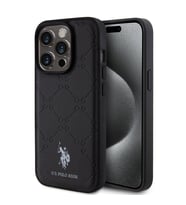 Apple iPhone 15 Pro Uyumlu Kılıf U.S. Polo Assn. Orjinal Lisanslı HS Desenli Baskı Logolu Suni Deri Kapak (Siyah)