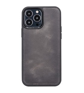 Apple iPhone 13 Pro Max Uyumlu Deri Arka Kapak Antik Gri