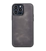 Apple iPhone 13 Pro Max Uyumlu Deri Arka Kapak Antik Gri