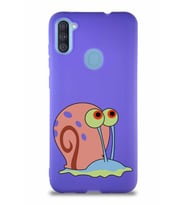Samsung Galaxy M11 Soft Premier Kapak Salyangoz Gary Tasarımlı Silikon Kılıf - Mor (Şeffaf)