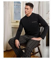 Pijamoni Erkek Düğme Yaka Uzun Kol Mevsimlik Pijama Takımı 6800/14 - 1 Adet (Siyah)