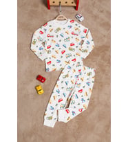 Erkek Çocuk Beyaz Araba Desenli Pijama Takımı 2-5 Yaş 25038