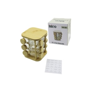 12PCS KARE DÖNER STANDLI CAM - BAMBU KAPAK TUZLUK - BAHARATLIK BAMBU STAND (5343)