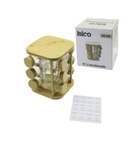 12PCS KARE DÖNER STANDLI CAM - BAMBU KAPAK TUZLUK - BAHARATLIK BAMBU STAND (5343)