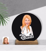 BK Gift Kişiye Özel Kadın Model Karikatürlü Yuvarlak Ahşap Biblo-2