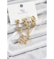 Pirinç Zİrkon Taşlı Geometrik Model Gold Renk 3'lü Kadın Küpe 5886 - SSSSSS9980-5262