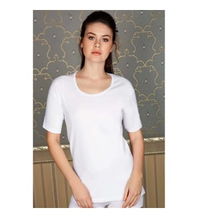 Arias Closet Pamuklu Ribana Geniş Yaka Kısa Kol Fanila T-Shirt (Beyaz)
