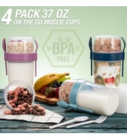 650 ml Take-go Kaşıklı Hazneli Meyveli Müsli Kabı Piknik Iş Yoğurt Süt Bardağı Kapaklı ve Kaşıklı Kahvaltı Bardakları, Tahıl Tepesi Yulaf Ezmesi Granola (Turkuaz)
