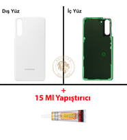 Samsung Galaxy S21 Beyaz Renk Arka Kapak + B7000 Yapıştırıcı Arka Cam Batarya Kapağı Pil Kapağı Lazer Kesim Back Cover Galaxy S21 Uyumlu