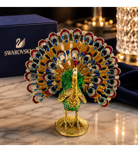 Swarovski Taşlı Tavus Kuşu Biblo  Lüks Dekoratif Kristal Görünümlü Obje