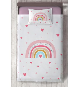 MEKTA HOME BEBEK VE ÇOCUK ODASI Gökkuşağı ve Kalp Desenli Yatak Örtüsü