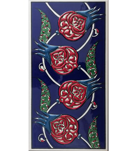 Armada Çini 10x20 Cm ED 209 Kobalt Nar çiçekli El dekoru Çini Karo