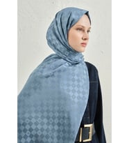 Elegance J.İpek Pamuk Dama Şal - 75 x 195 (Mavi)
