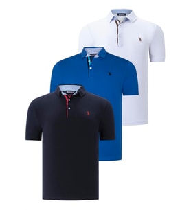 ÜÇLÜ SET T8582 DEWBERRY ERKEK T-SHIRT-LACİVERT-BEYAZ-SAKS (Karışık)