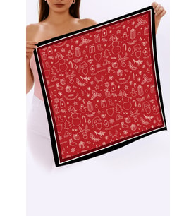 Yeni Sezon Yılbaşı Desenli Bandana Fular Yeni Yıl Hediyesi Şal Estascarf 70x70 Cm (Kırmızı)