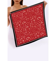 Yeni Sezon Yılbaşı Desenli Bandana Fular Yeni Yıl Hediyesi Şal Estascarf 70x70 Cm (Kırmızı)