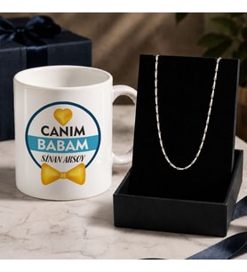 BK Gift Kişiye Özel Babalar Günü Tasarımlı Beyaz Kupa & Yaprak Model Zincir Kolye -11, Babalar Günü Hediyesi