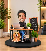 Kişiye Özel Girişimci Biblosu – 3D Karikatür Bilgisayarlı Ofis Figürü, İş İnsanı Hediyesi, Dekoratif Masa Süsü