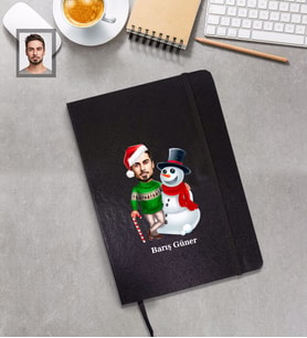 Kişiye Özel Yılbaşı Erkek Karikatürlü Siyah Defter Model-13