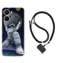Vivo Y16 Kılıf Silikon Boyun Askılı İpli Desenli Silikon Astronot ve Dünya 1759