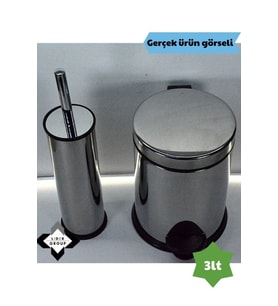 Paslanmaz Krom Akıllı Klozet Fırçası ve Pedallı 3L Çöp Kovası Seti