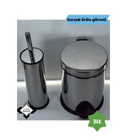 Paslanmaz Krom Akıllı Klozet Fırçası ve Pedallı 3L Çöp Kovası Seti