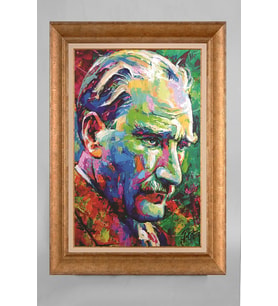 Altın Varaklı Çerçeveli Paspartulu Atatürk Tablo a421 (Gold)