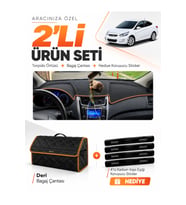 e-biz HYUNDAİ ACCENT BLUE (2011-2017) Uyumlu Torpido Örtüsü + Deri Çanta - Siyah-Kahverengi - HU011