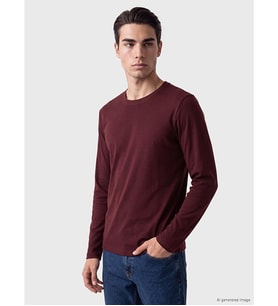 LCWAIKIKI Classic Bordo Bisiklet Yaka Uzun Kollu Erkek Tişört