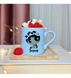 Power Puff Girls ( Buttercup ) Tasarımlı Kişiye Özel Mavi Türk Kahvesi Fincan