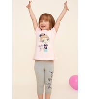 Breeze Kız Çocuk Kapri Taytlı Takım Sevimli Kız Baskılı 1.5-5 Yaş, Pembe