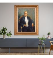 Altın Varaklı Çerçeveli Paspartulu Atatürk Tablo TR0883 (Gold)